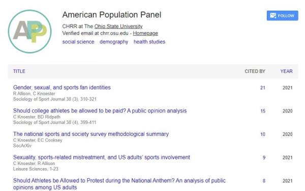 Screen shot of APP Google Scholar profile