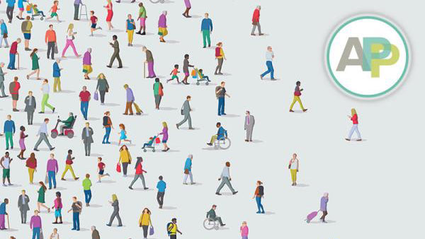 Graphic art of people representing a variety of demographics, with the American Population Panel visual mark in the upper right corner