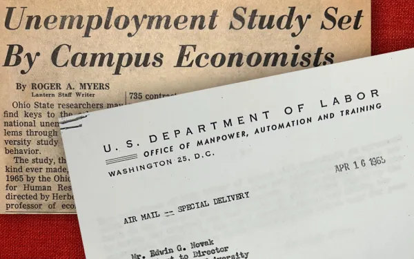 CHRR newspaper clipping and letter from federal government informing OSU that CHRR won a major contract.