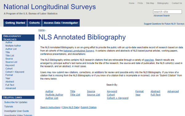Screen shot of NLS bibliography webpage